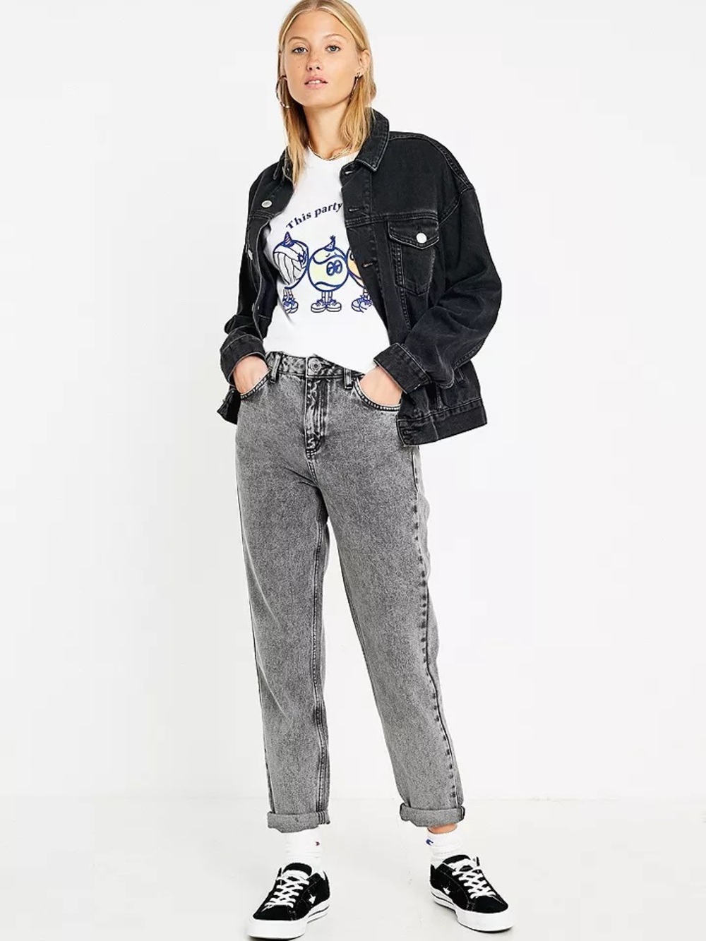 BDG Acid Wash Gray Washed High-Rise Mom Jeans